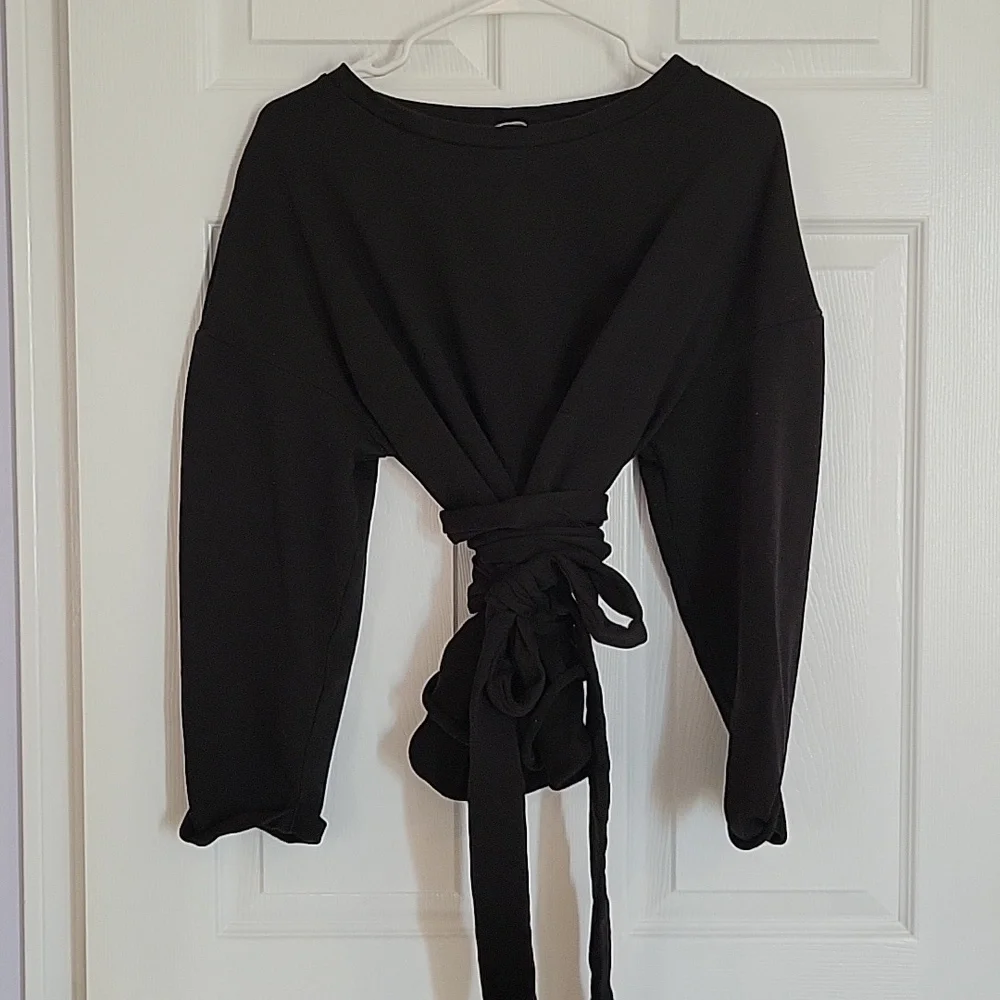 H & M Women's Black Sweatshirt with waist ties - Picture 2 of 6